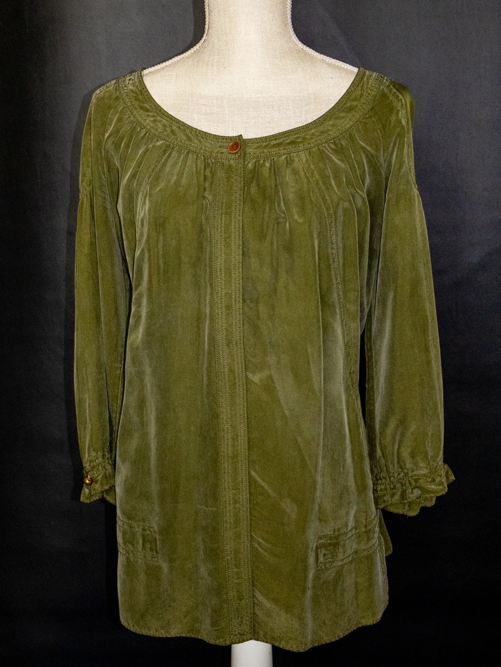 VINTAGE/RARE Olive Green Silk Blouse by DVF